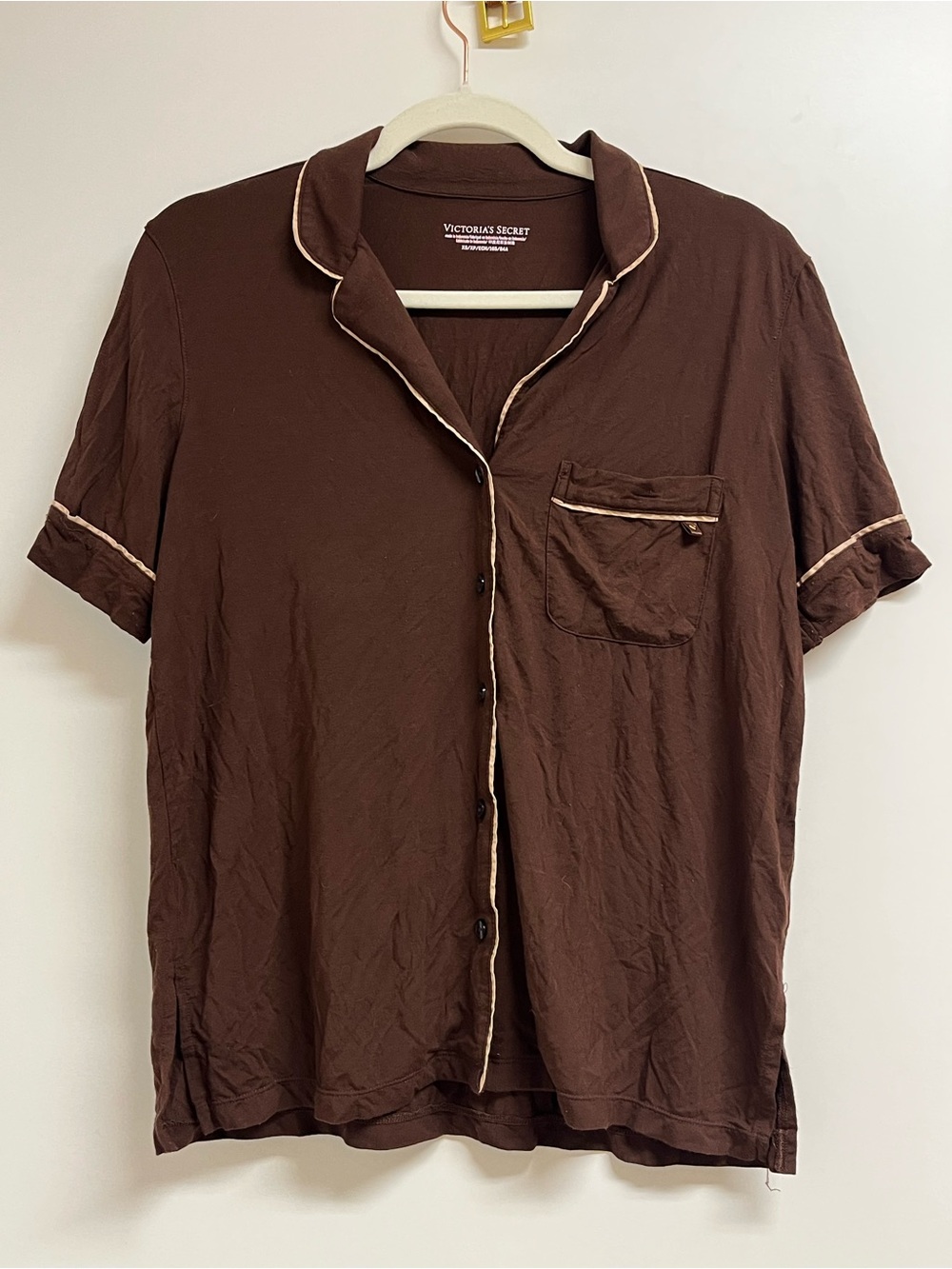 Victoria's Secret women’s Brown Button-Up sleepwear XS with Contrast Piping